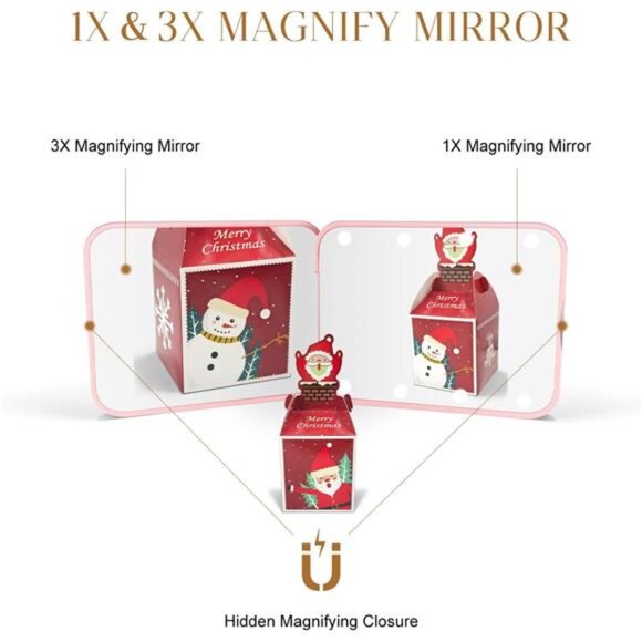 Pink Compact Mirror LED Light 1X 3X Magnification Travel Pocket Mini Mirror - Picture 6 of 7